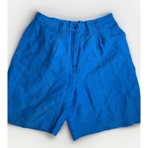 Herman Geist Linen Bermuda Shorts Size 16 Blue Lined Pleated